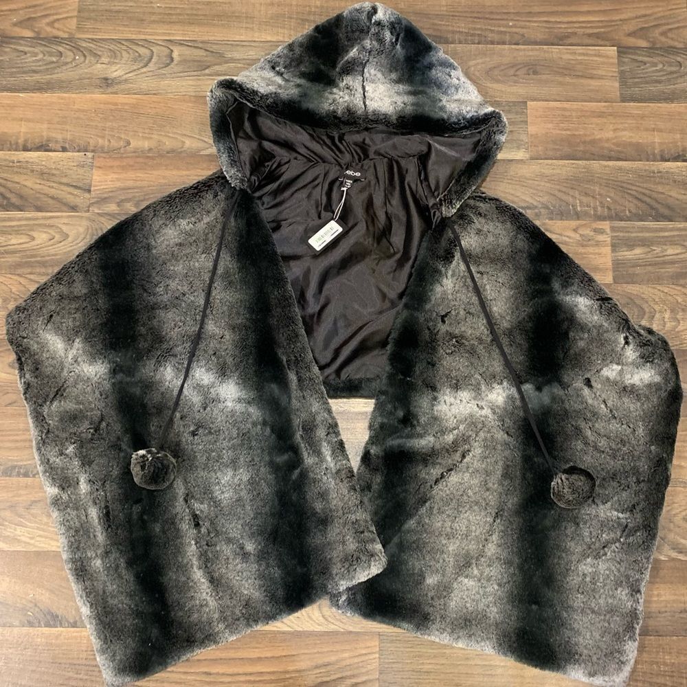 Bebe Fur Wrap poncho with hood